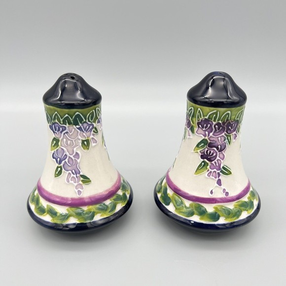 Blue Sky Clayworks Salt Pepper Shakers Clematis Ceramic Floral Wisteria 15610 - Picture 3 of 9
